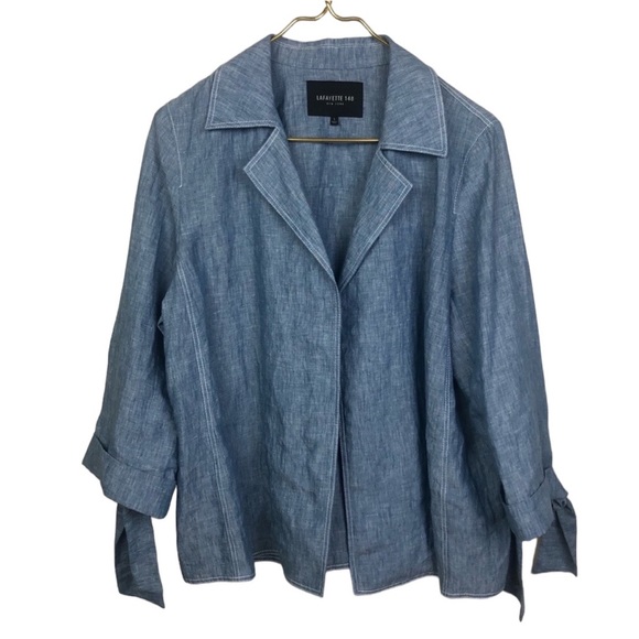 Lafayette 148 New York Grant Open Front Italian linen jacket. Jean blue. Size M - Picture 2 of 11
